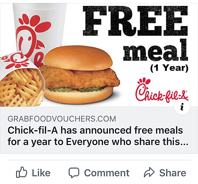 Don't Share Chick-fil-a Facebook Coupon Just Yet
