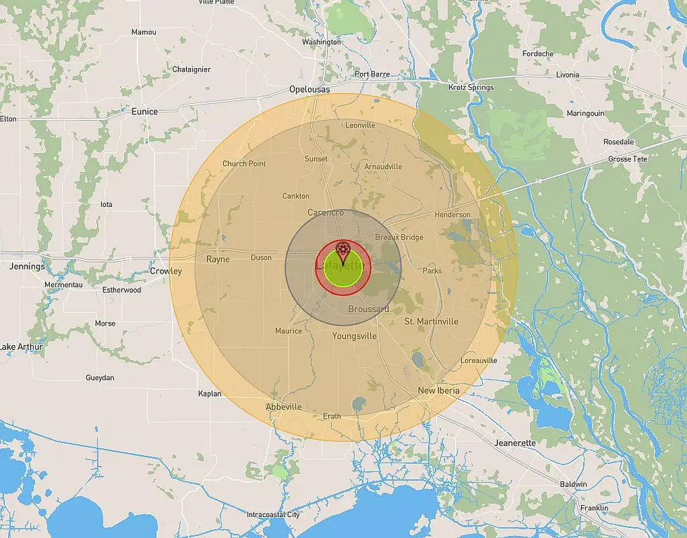 Map Shows Aftermath if Nuclear Bomb Was Dropped on Lafayette