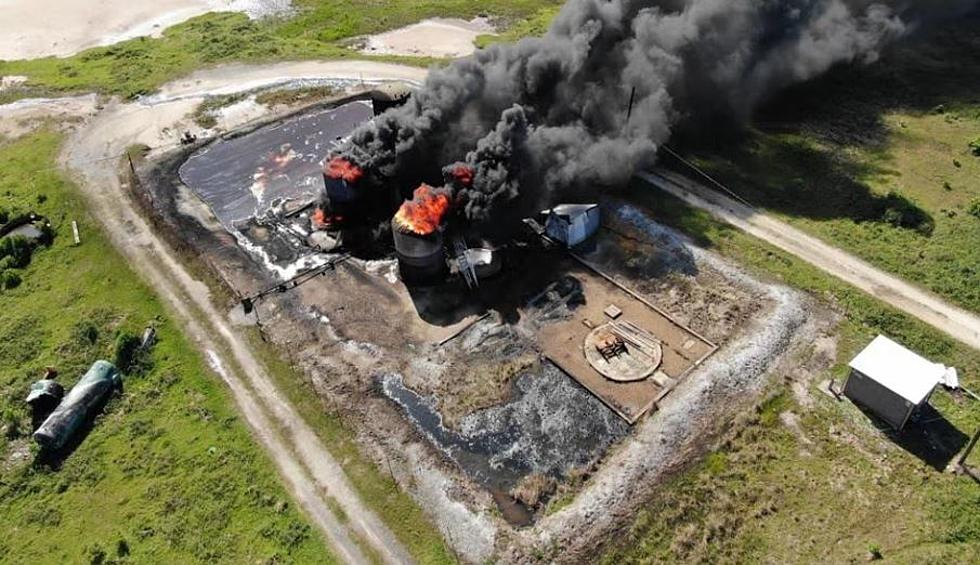 Louisiana Storms Ignite Oil Storage Tanks and Damage Rec Center
