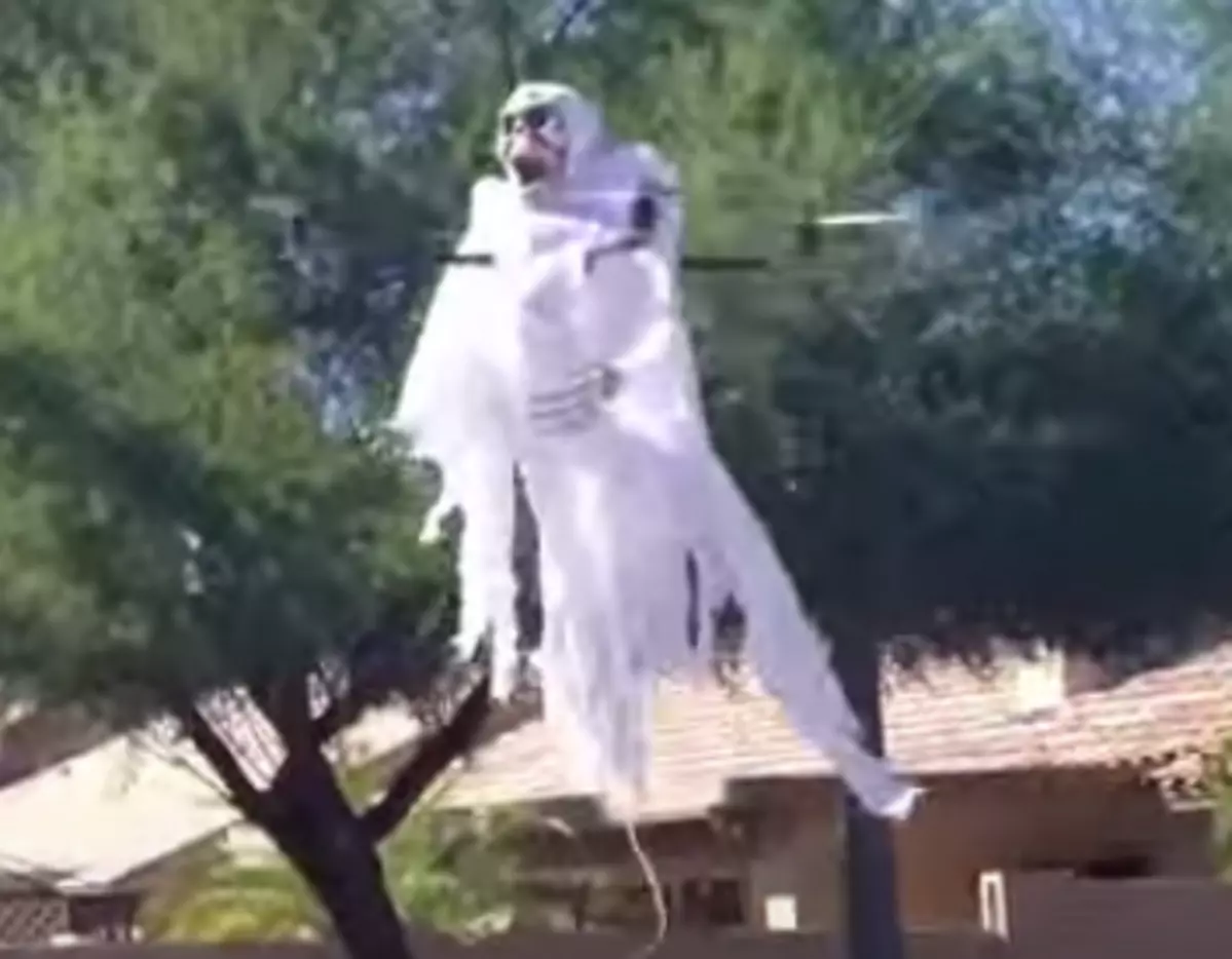 Someone Uses Drone To Create A Flying Ghost In Neighborhood