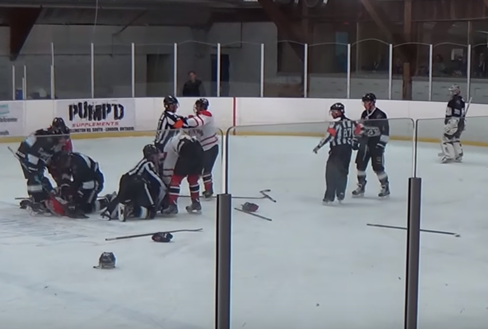 Insane Hockey Brawl Ends With Ref Punching Player, Trainer Tackling Ref [VIDEO]