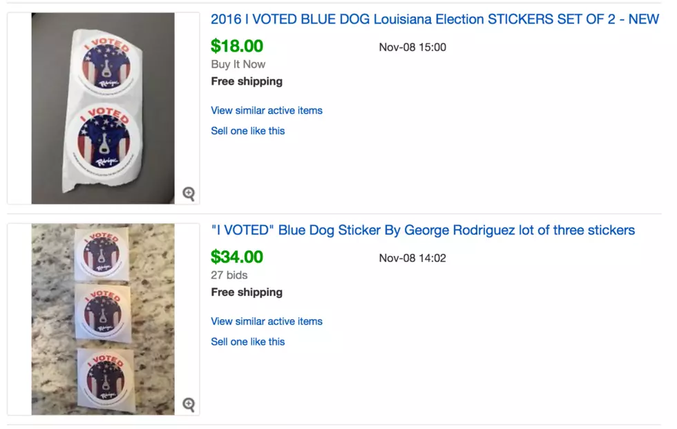 2016 'I Voted' Blue Dog LA Election Stickers Selling On eBay