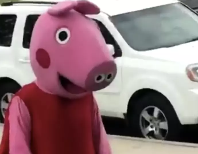 Peppa Pig Mascot Watches Pig Pinata Take A Beating [VIDEO]