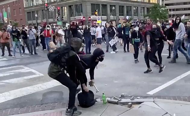 Protestors Stop Person From Breaking Sidewalk, Turns Him Over To Police[VIDEO]