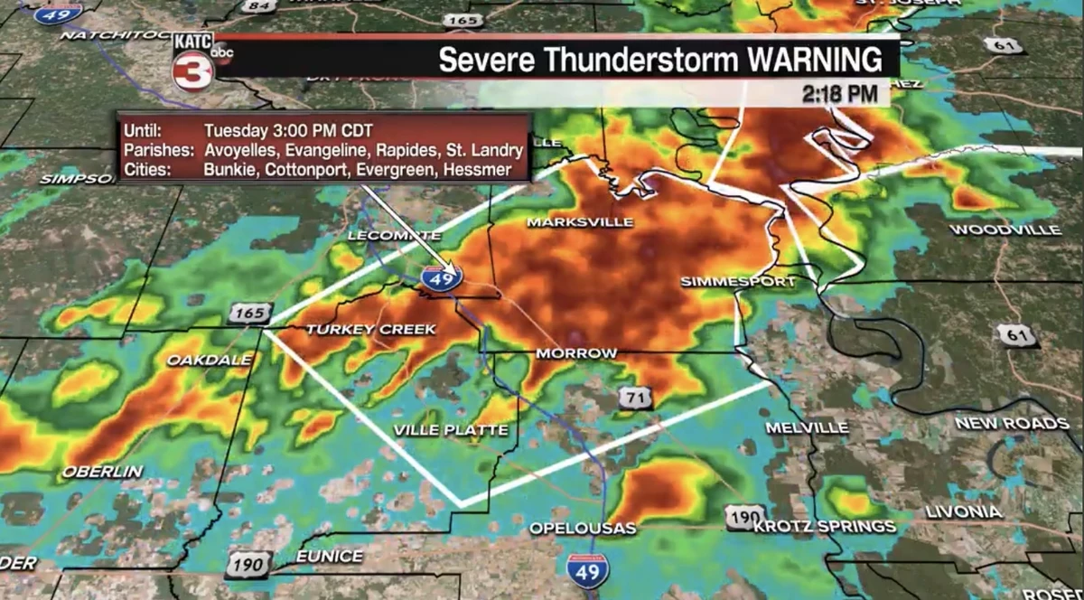 Severe Thunderstorm Warning Issued In Acadiana
