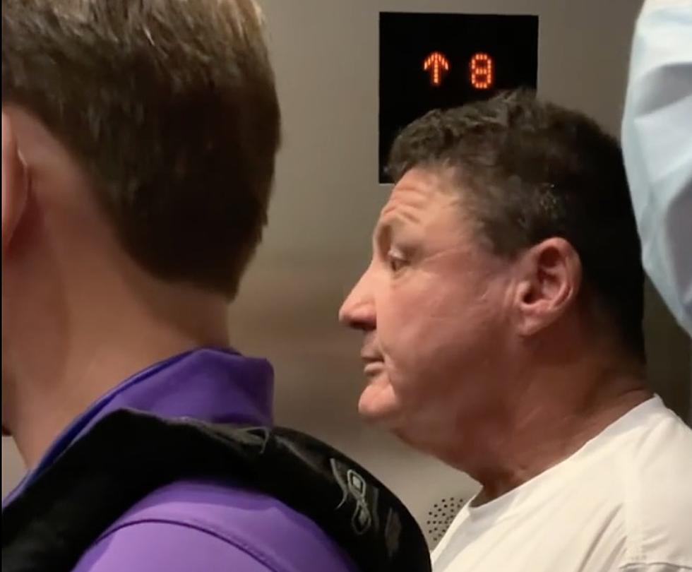 Coach Ed Orgeron Talks to Fans About Hurricane While in Elevator 