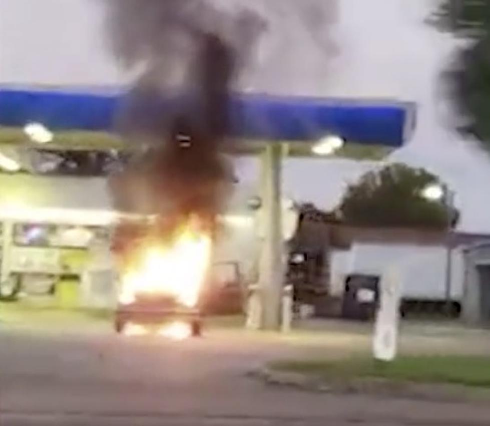 Dramatic Video Shows Truck on Fire At Gas Station