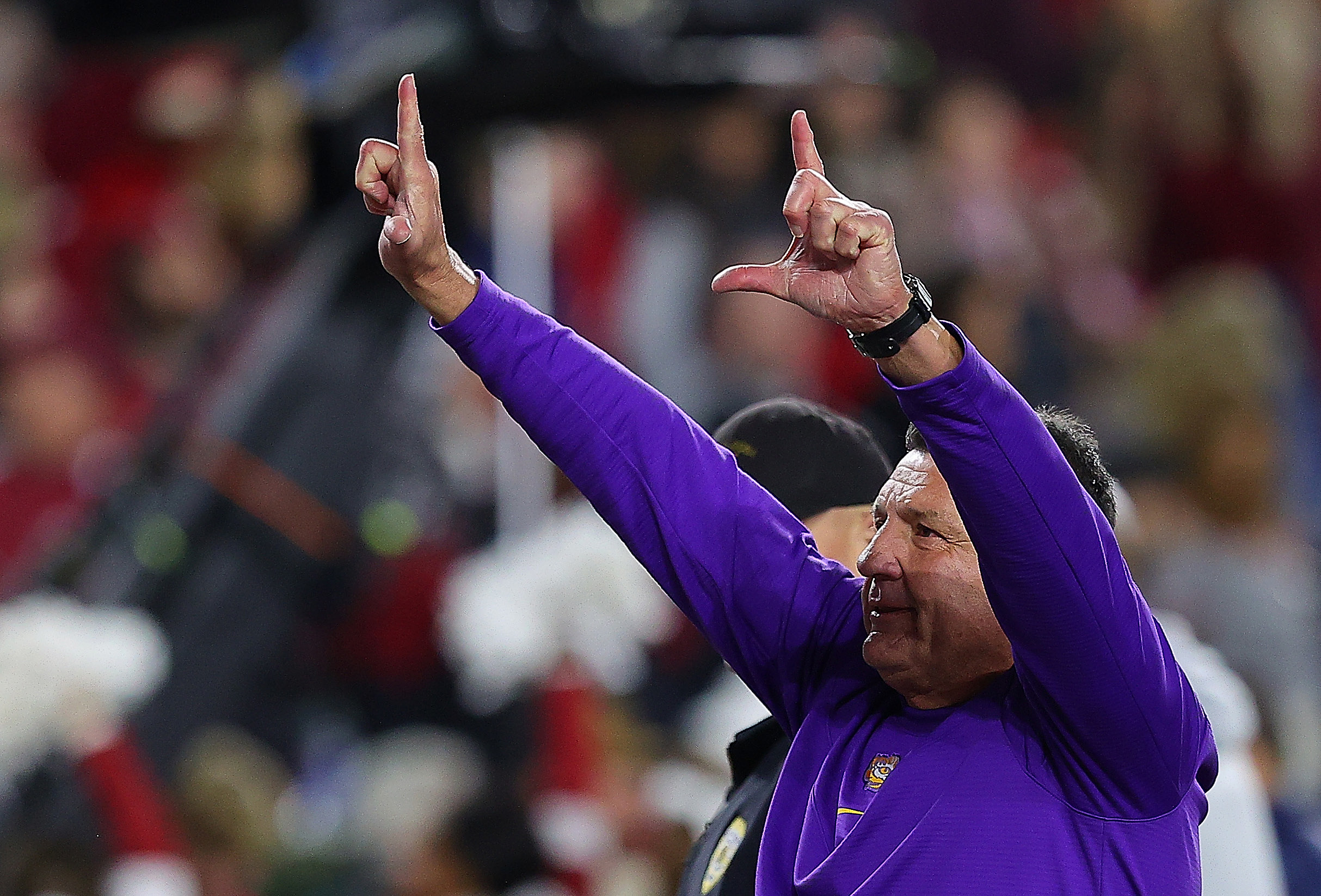 Coach Ed Orgeron Talks to Fans About Hurricane While in Elevator