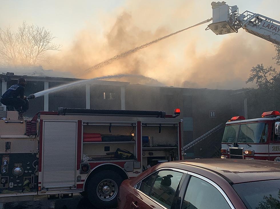 Lafayette Firefighters Working Large Active Fire at Bayou Oaks Apartment Complex