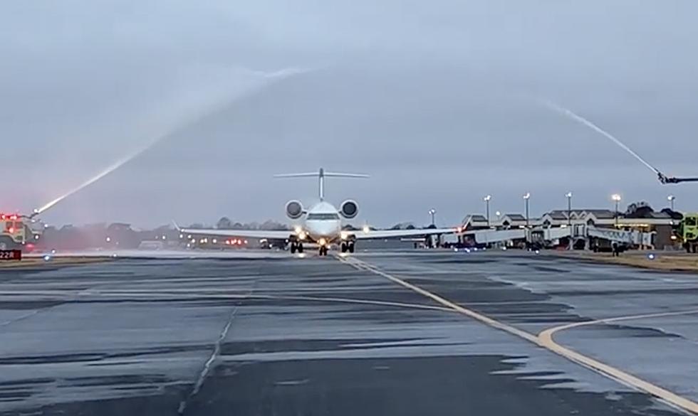 Lafayette Flight Gets Water Cannon Salute as New Terminal Opens