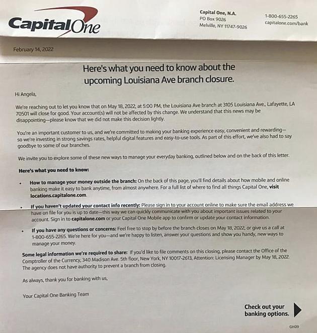 Capital One Bank Permanently Closes Lafayette Branch