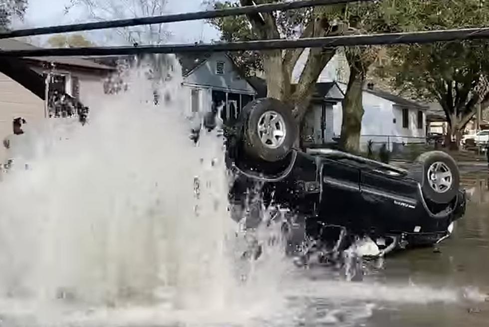 Damaged Fire Hydrant in Baton Rouge Results in Overturned Car [VIDEO]