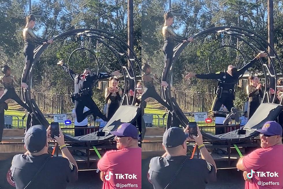 Louisiana Police Officer Shows Off Impressive Aerial Acrobatic Skills at Thibodaux Mardi Gras Parade