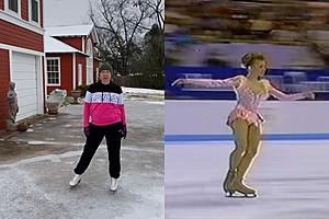 Olympic Champion Oksana Baiul Skates on Iced Driveway in Louisiana,...