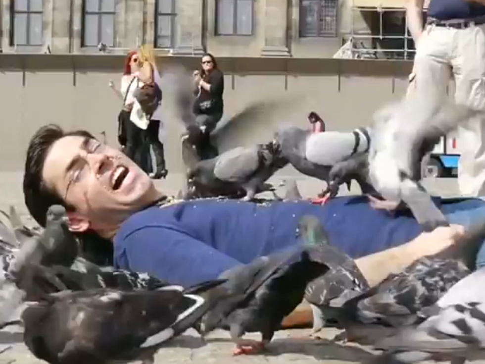 Comedian Covers Himself in Bird Seed, Lets Pigeons Feed Off His Body [VIDEO]