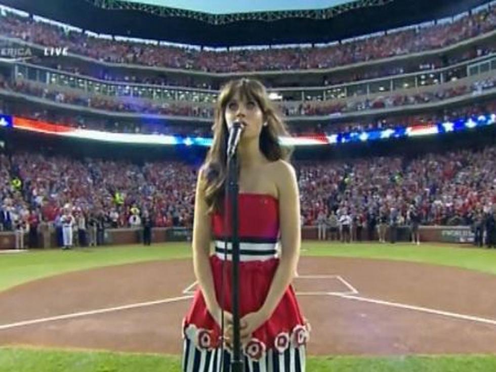 Zooey Deschanel Sings The National Anthem at World Series Game Four [VIDEO]