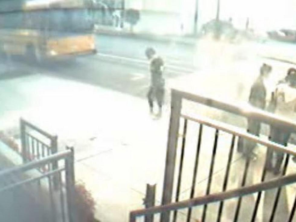 Spaced-Out Girl Almost Hit by School Bus [VIDEO}