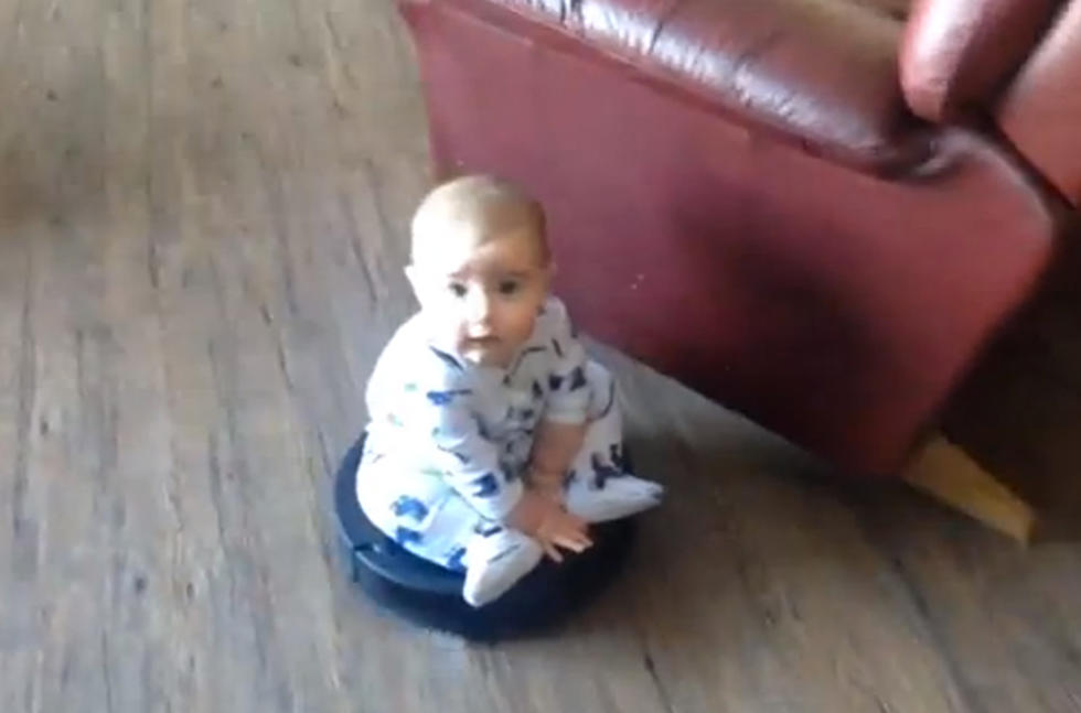 Adorable Baby Rides Roomba