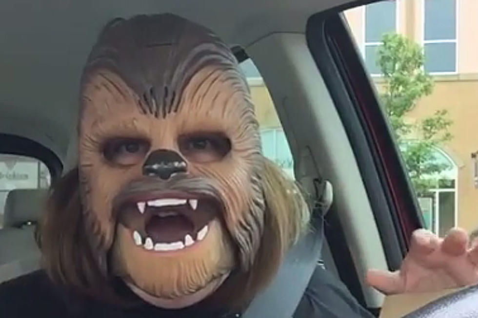 Excited Woman Loves Loves Loves Her Chewbacca Mask