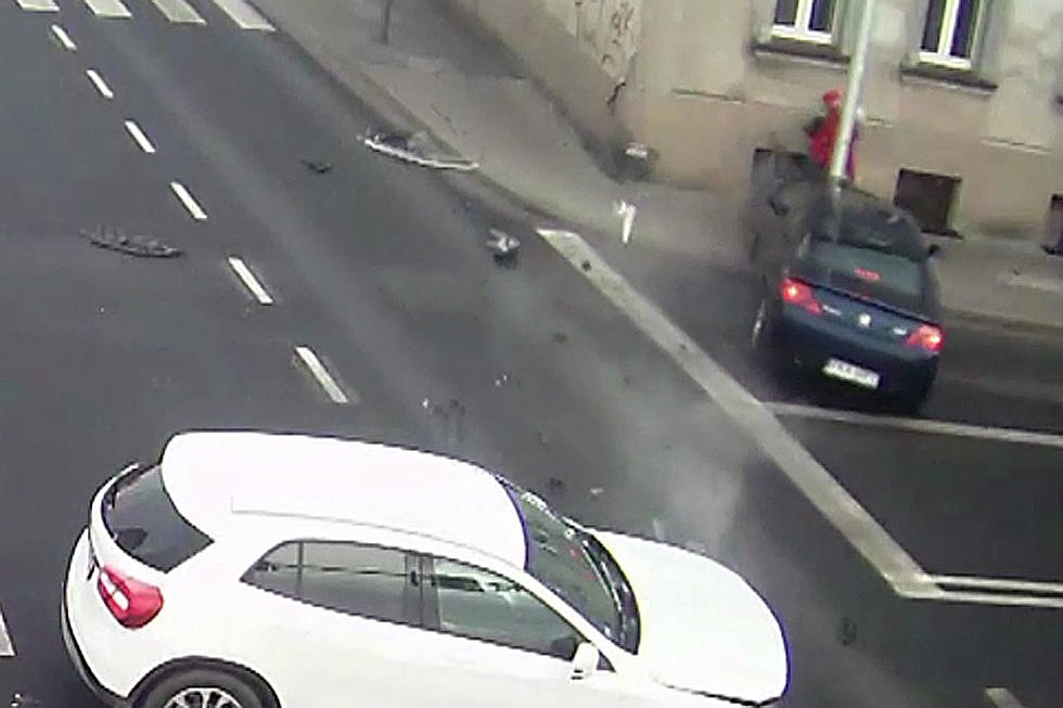 Light Pole Saves Luckiest Pedestrian Ever From Potentially Fatal Car Crash