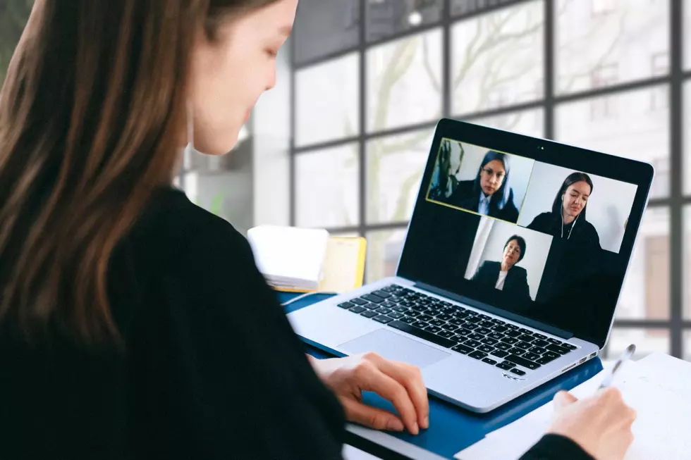 Woman on a Skype call in an office