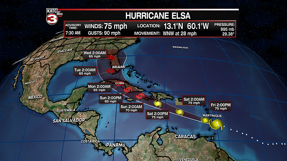 Elsa Upgraded to a Hurricane; Cone Avoids Acadiana