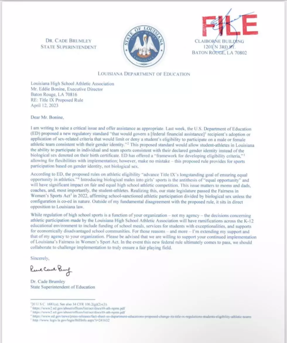 Dr. Cade Brumley's letter to the LHSAA.