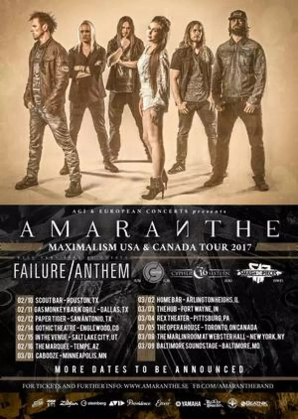 Amaranthe to Embark on 2017 North American Tour With Failure Anthem, Citizen Zero + More