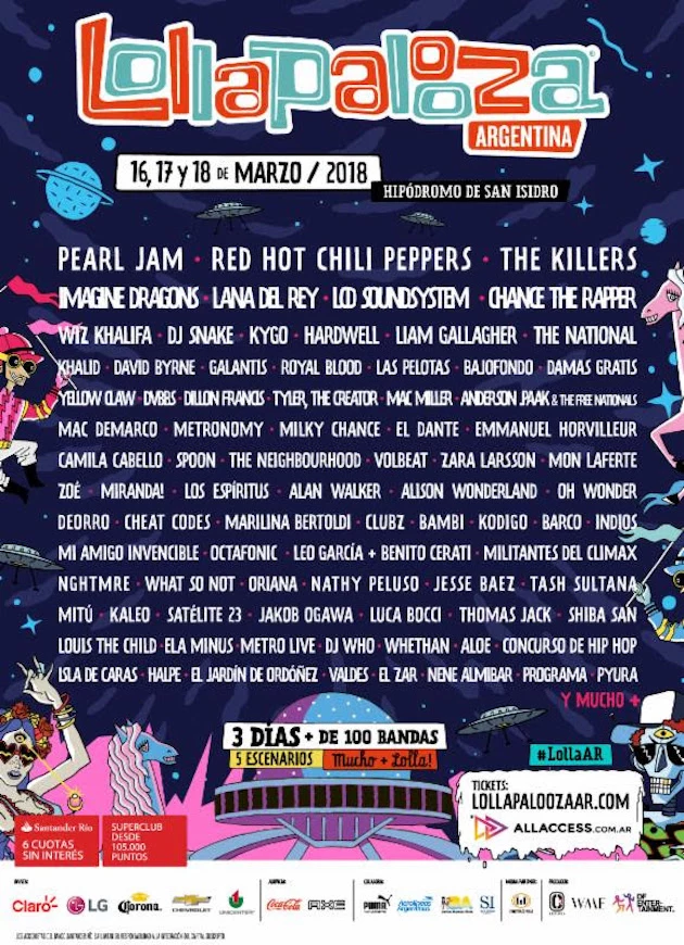 Pearl Jam + Chili Peppers Lead 2018 Lollapalooza South American