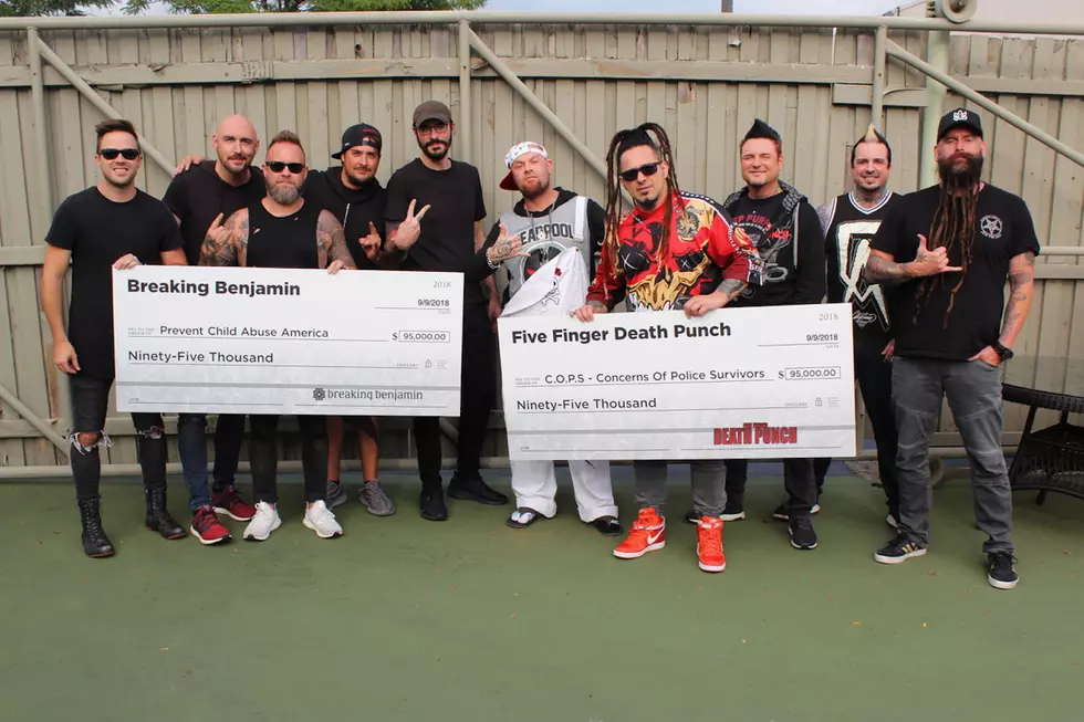 Five Finger Death Punch + Breaking Benjamin Present $95K Checks to C.O.P.S. + Prevent Child Abuse America Charities