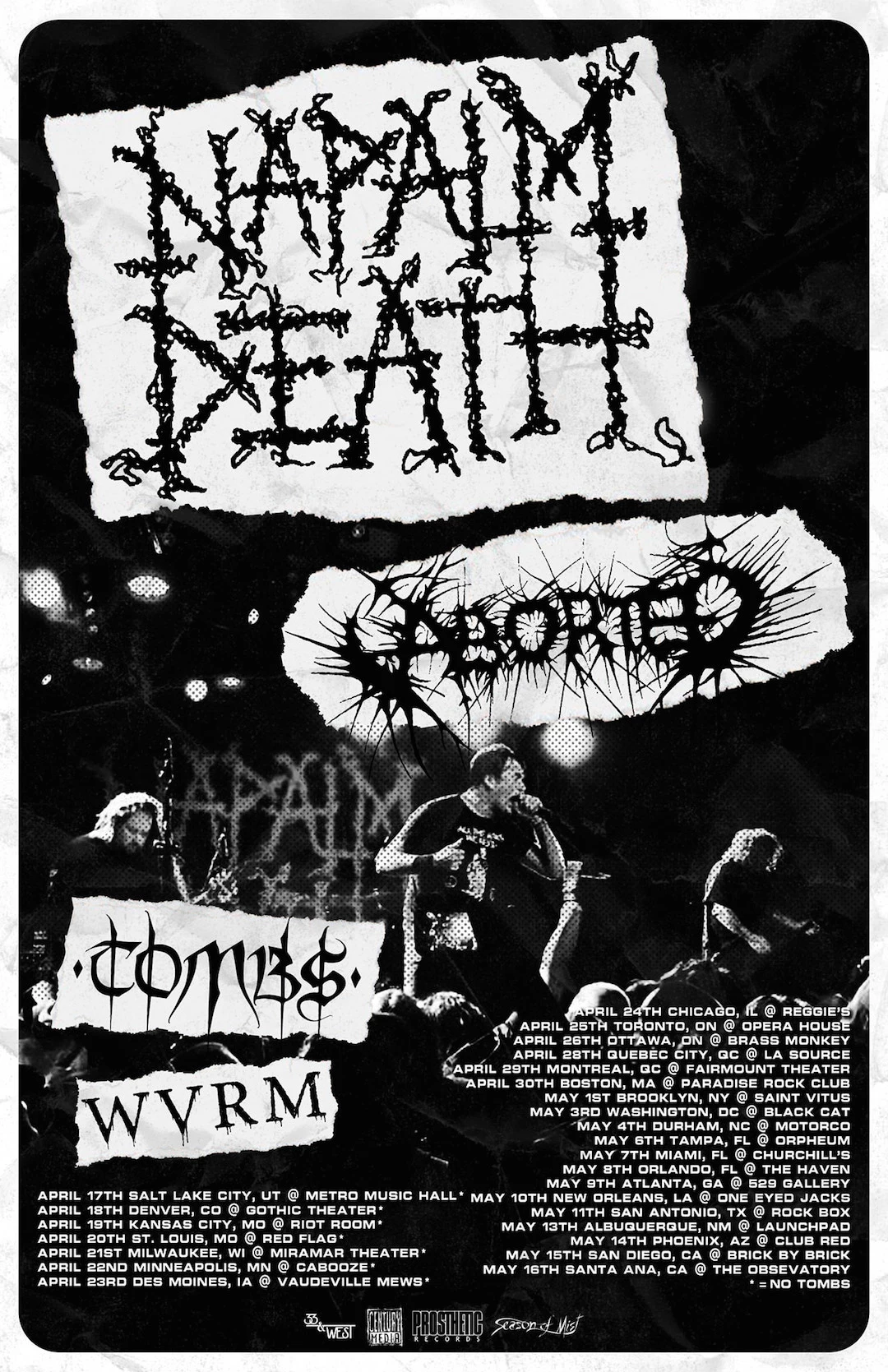 Napalm Death Book North American Tour With Aborted, Tombs + Wvrm
