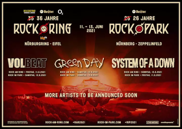 SOAD, Green Day + Volbeat Lead 2021 Rock Am Ring Rock Im Park