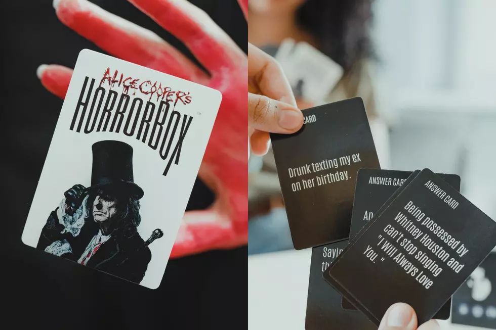 Here's a sample of the cards used in Alice Cooper's horror-themed HorrorBox party game.