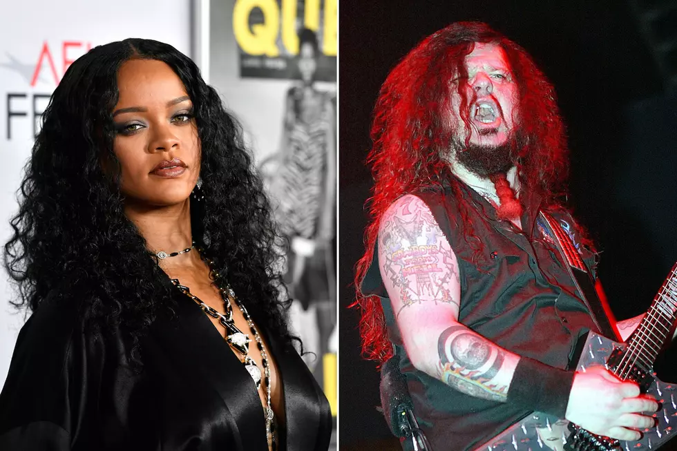 Rihanna Sports Metal Look With Pantera Shirt + Mullet