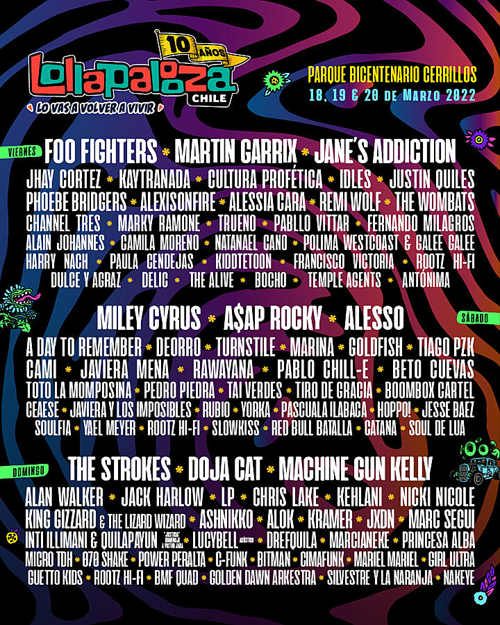 Foo Fighters, Miley Cyrus + Strokes Lead 2022 Lollapalooza Chile