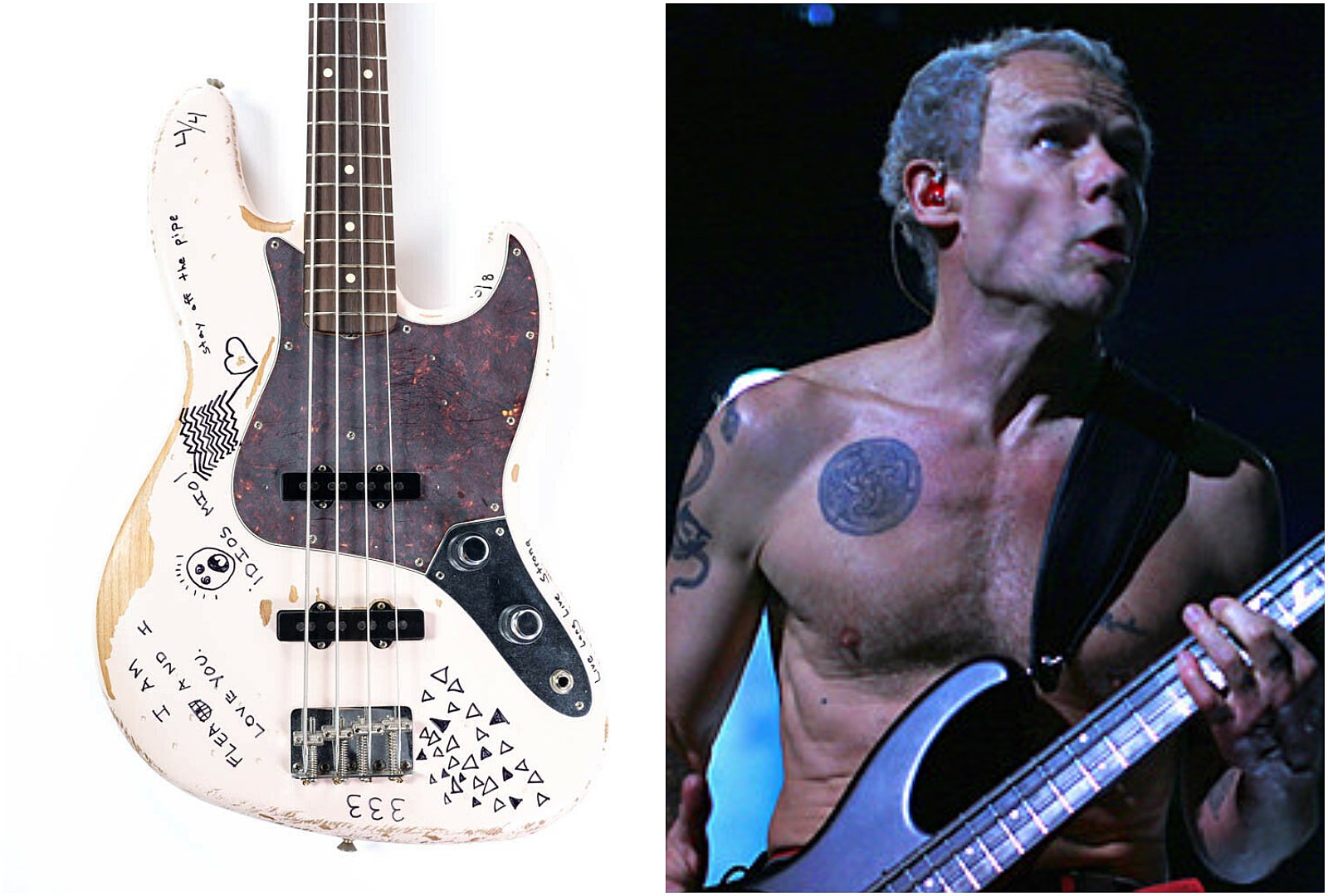 Flea Donates Signature Bass With Hand Drawn Doodles To Charity