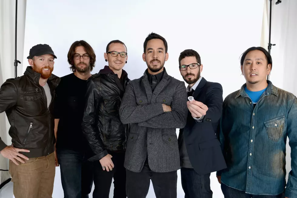 Linkin Park pose for a band portrait.