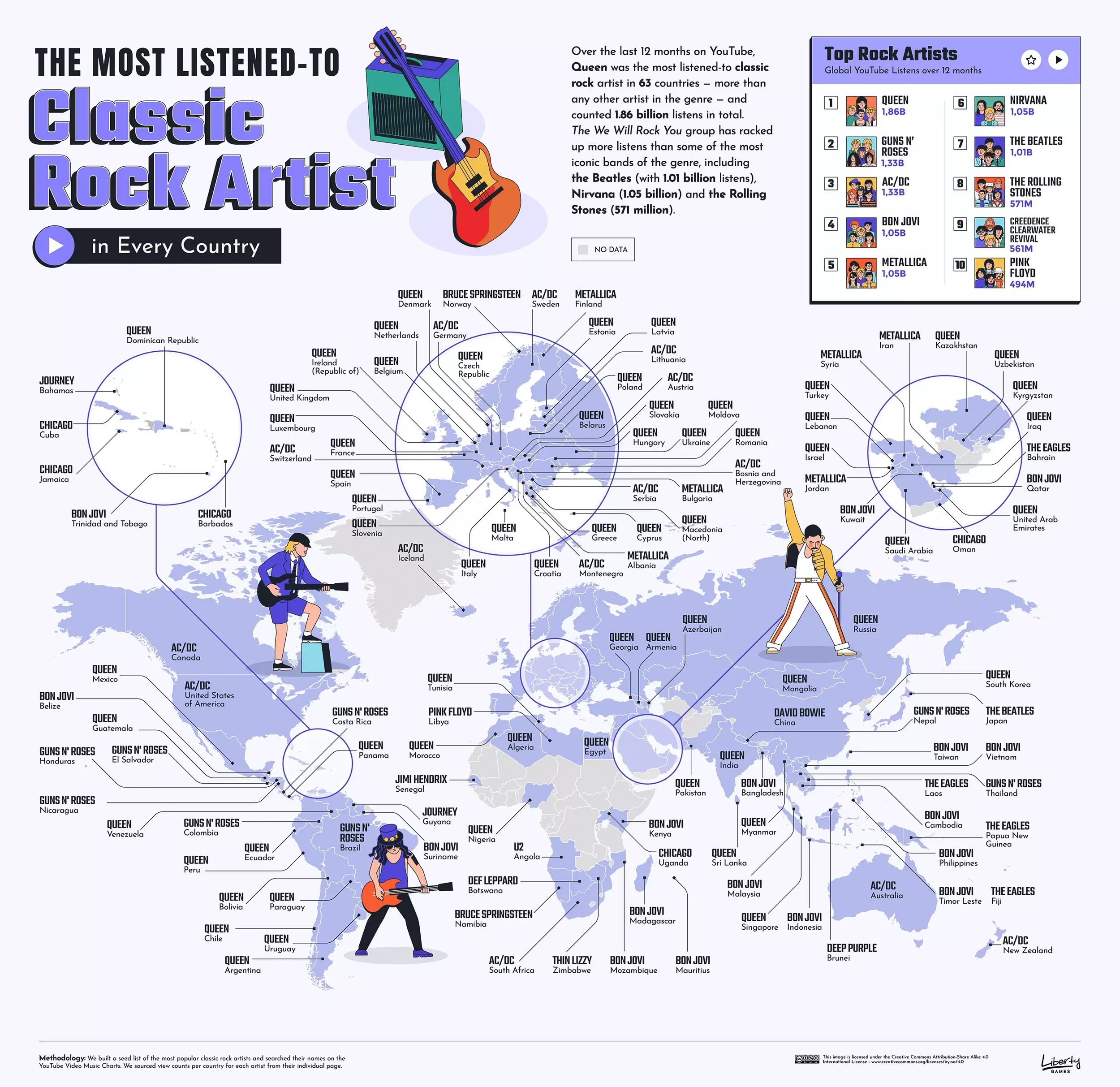 Quali artisti rock sono più popolari in ogni paese del mondo? La mappa  (piena di sorprese) creata da una ricerca