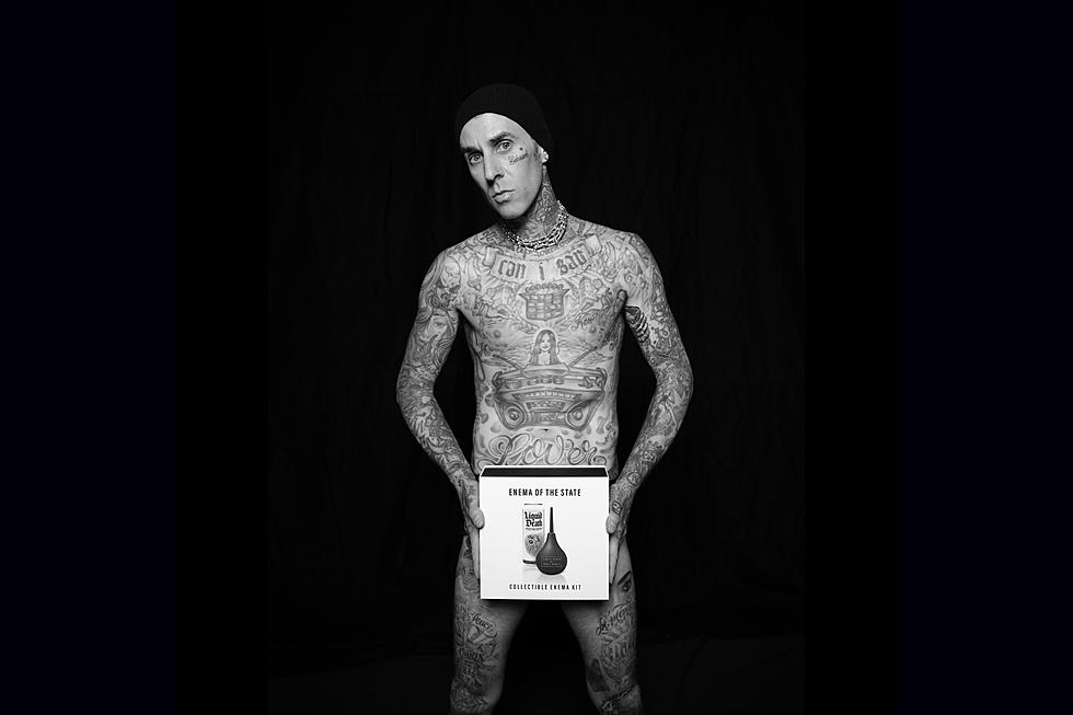 Naked Travis Barker Becomes Liquid Death &#8216;Enema&#8217; Kit Spokesman