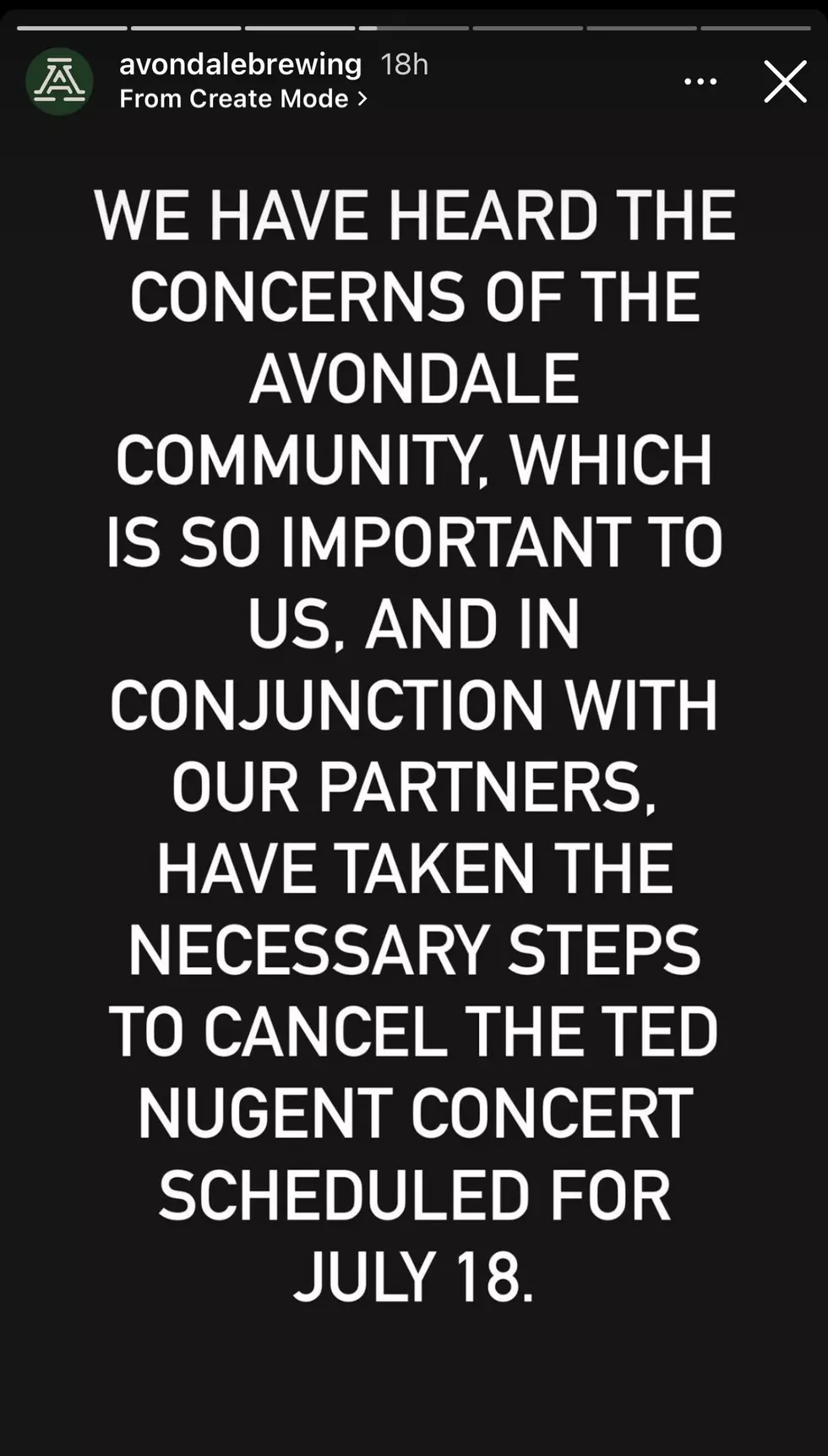 Avondale Brewing Company Statement Ted Nugent
