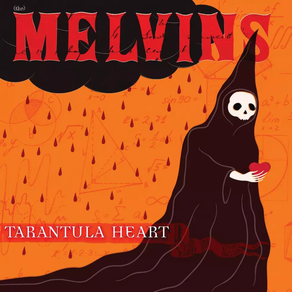 Album cover for the 2024 Melvins album 'Tarantula Heart.' A cloaked, skull-faced figure holds a heart in its hand.