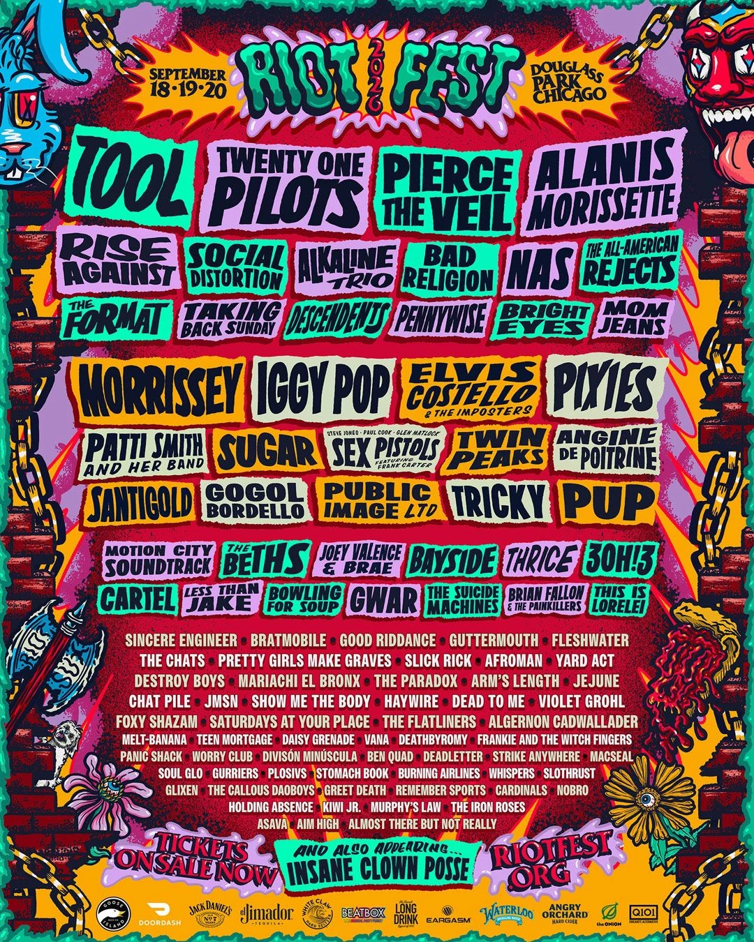 Riot Fest 2026 Lineup Revealed - Tool, Pierce the Veil + More
