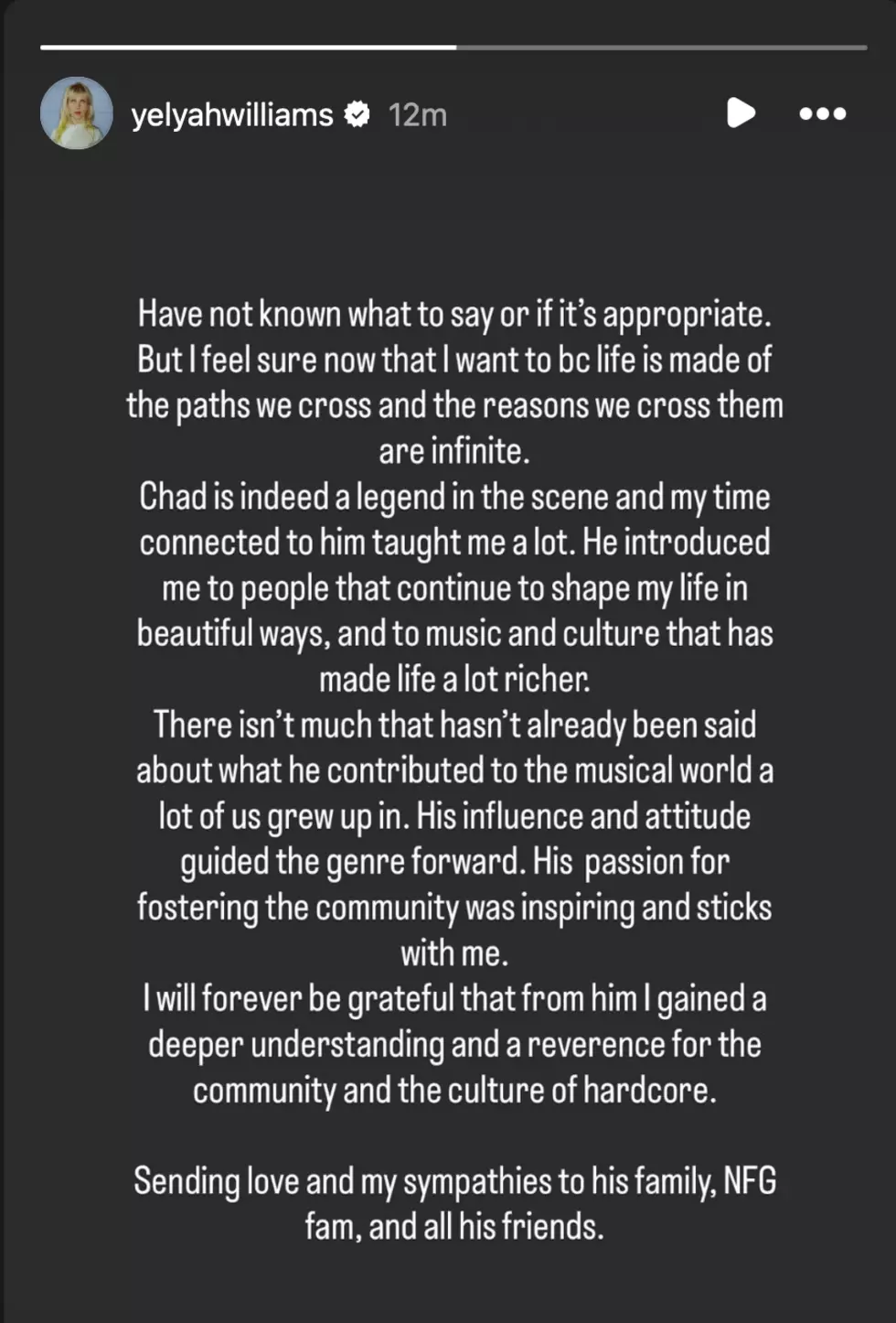 screenshot of hayley williams statement