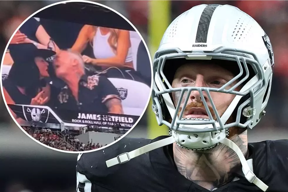 Metallica's Hetfield Kisses Fiancee on Big Screen at Raiders Game