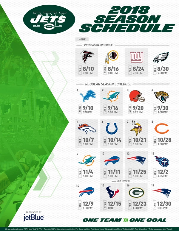 New York Jets 2018 Schedule