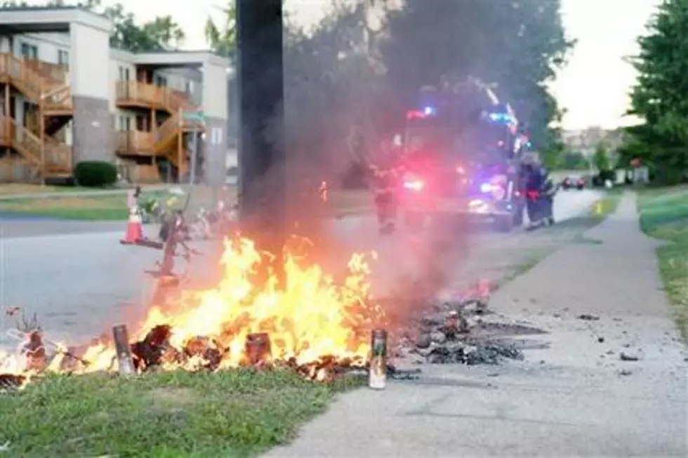 Fire destroys Michael Brown street memorial in Ferguson