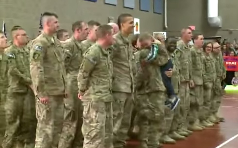 WATCH: Toddler runs and hugs military mom