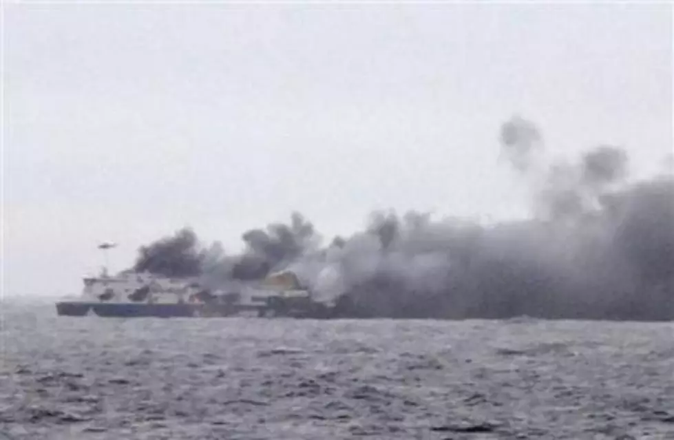 Ferry burns in Adriatic; rough seas slows rescue
