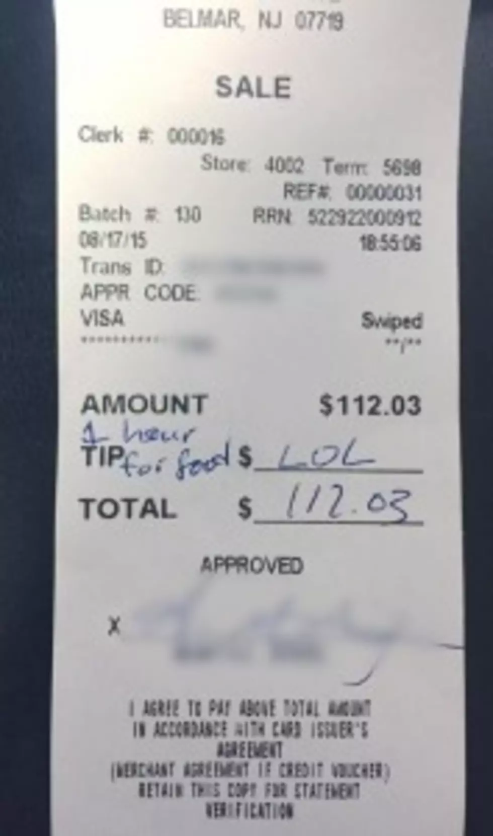 Belmar waitress stiffed on tip, you folks spread blame around