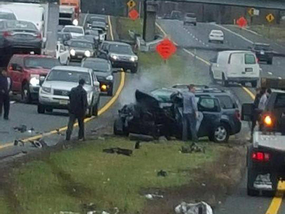 Route 9 in Old Bridge closed after accident that crushed front of car